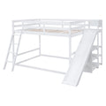 Full Over Full Bunk Bed With Ladder, Slide And Shelves, White White Pine