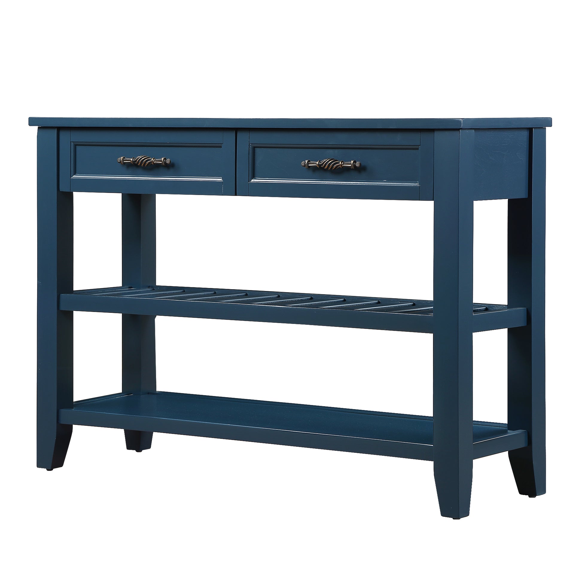 Console Sofa Table With 2 Storage Drawers And 2 Tiers Shelves, Mid Century Style 42'' Solid Wood Buffet Sideboard For Living Room Furniture Kitchen Dining Room Entryway Hallway,Navy Blue Navy Blue Pine