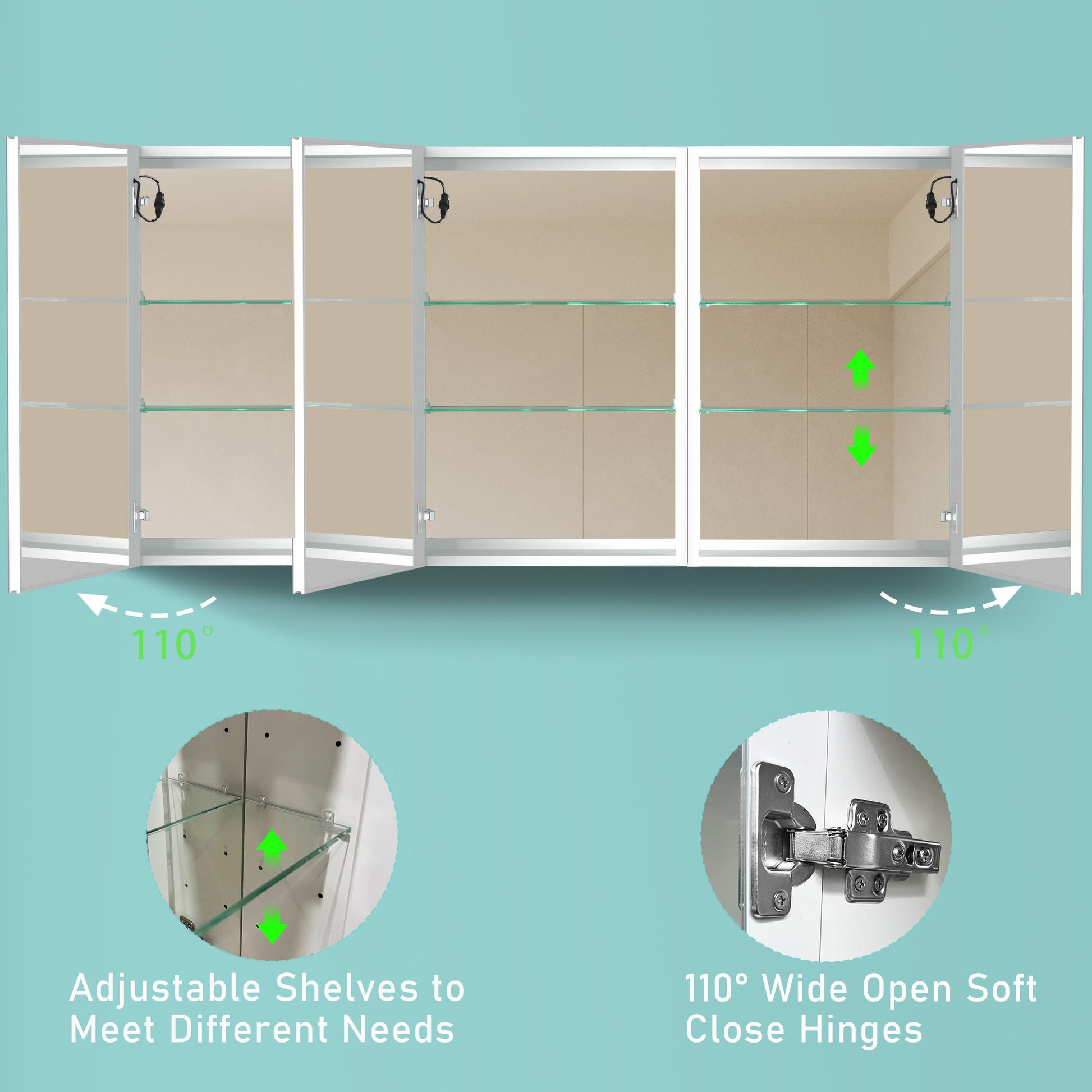 60X30 Inch Led Bathroom Medicine Cabinet Surface Mount Double Door Lighted Medicine Cabinet, Medicine Cabinets For Bathroom With Mirror Defogging, Dimmer White White Modern Aluminium