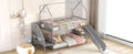 Twin Over Twin Metal Bunk Bed House Bed With Slide And Staircase, Silver Twin Silver Metal & Wood