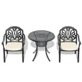 Cushions In Random Colors 3 Piece Set Of Cast Aluminum Patio Furniture With Cushions Yes Dining Set Black Seats 2 Rust Resistant Frame Water Resistant Cushion Garden & Outdoor Complete Patio Sets Aluminium