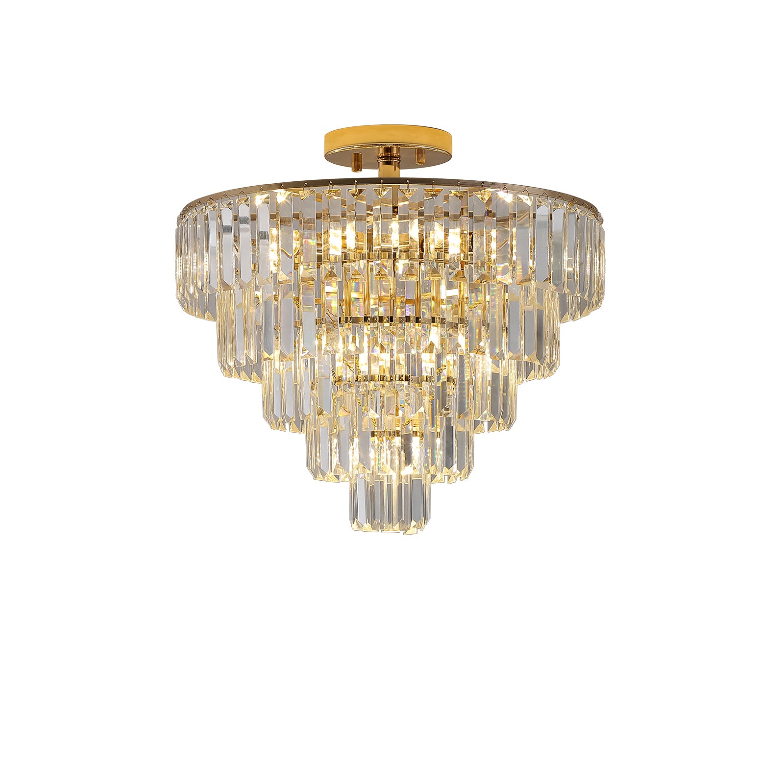 Same As W1340P189283 L005001 D500 C10G Gold Crystal Chandeliers,5 Tier Round Semi Flush Mount Chandelier Light Fixture,Large Contemporary Luxury Ceiling Lighting Gold Crystal Iron