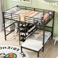Full Over Twin Metal Bunk Bed With Built In Desk, Shelves And Ladder, Black Full Black Metal & Wood