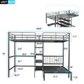 Full Over Twin Metal Bunk Bed With Built In Desk, Shelves And Ladder, Black Full Black Metal & Wood