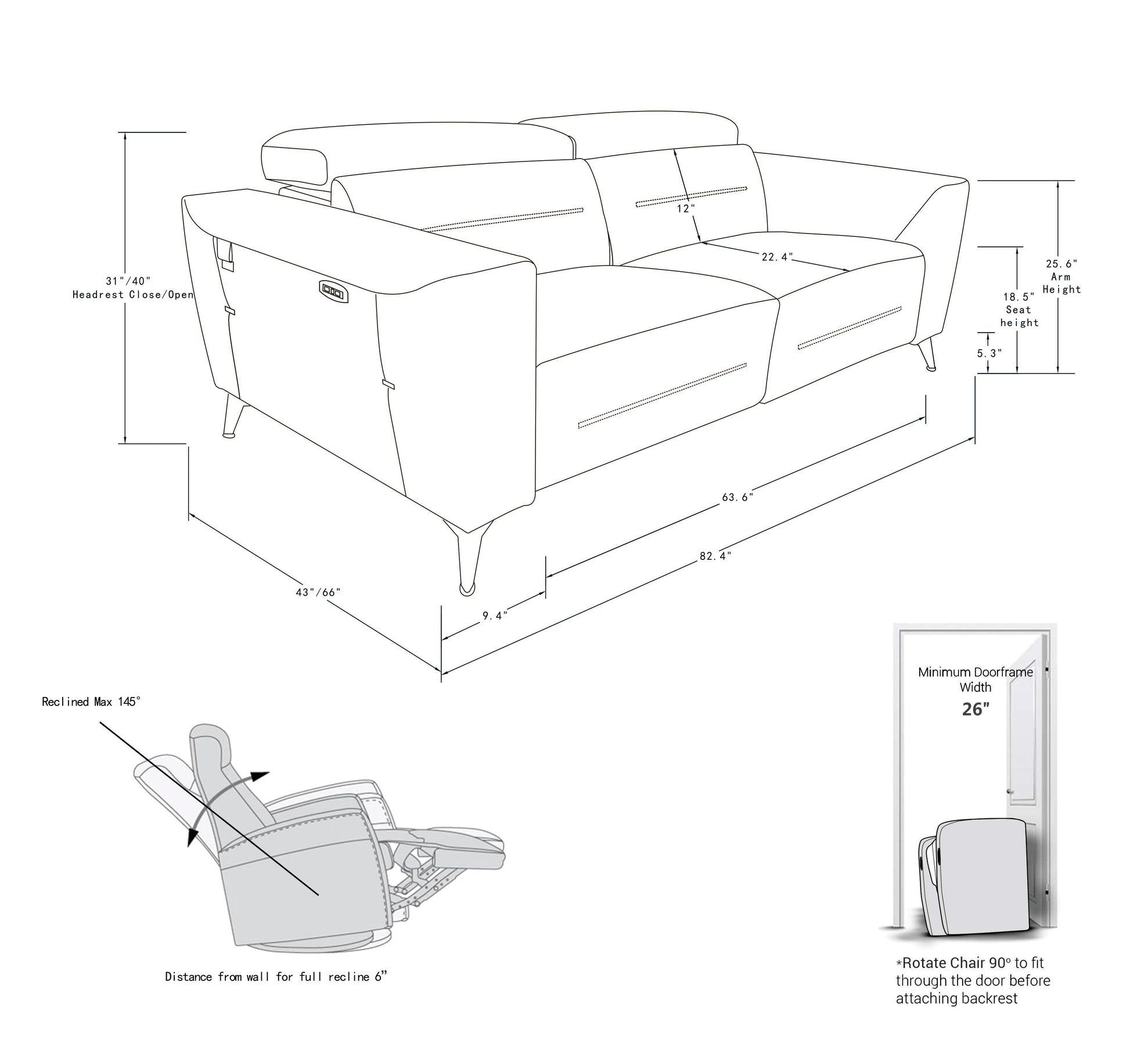 Top Grain Italian Leather Sofa With Power Recliner Dark Grey Foam Leather