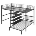 Full Over Twin Metal Bunk Bed With Built In Desk, Shelves And Ladder, Black Full Black Metal & Wood