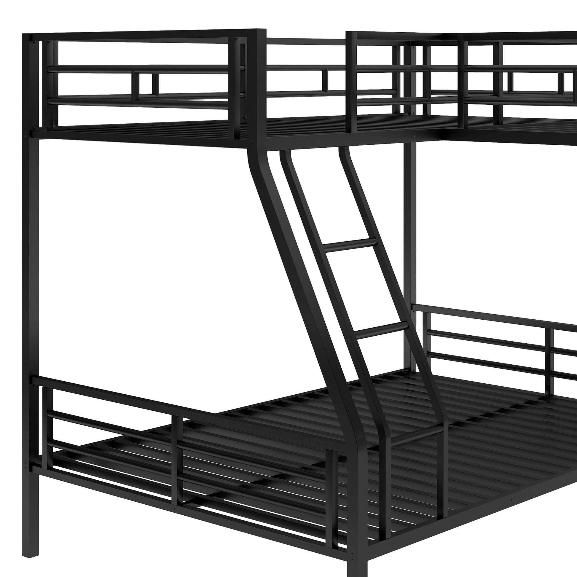 Twin Over Full Bunk Bed With A Twin Size Loft Bed Attached, With A Desk, Metal, Black Black Metal