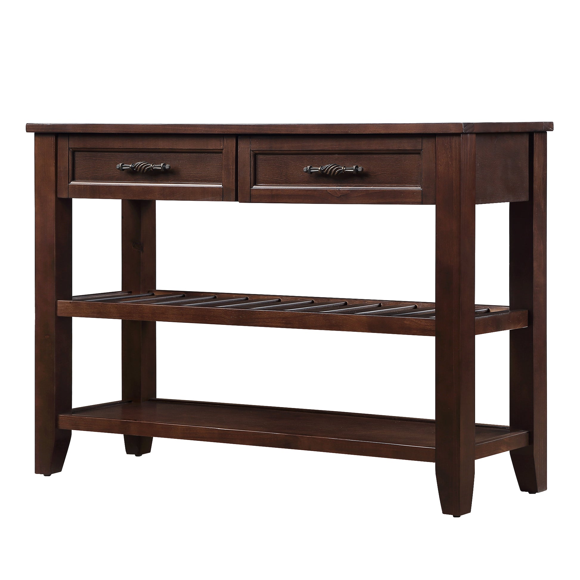 Console Sofa Table With 2 Storage Drawers And 2 Tiers Shelves, Mid Century Style 42'' Solid Wood Buffet Sideboard For Living Room Furniture Kitchen Dining Room Entryway Hallway, Espresso Espresso Pine