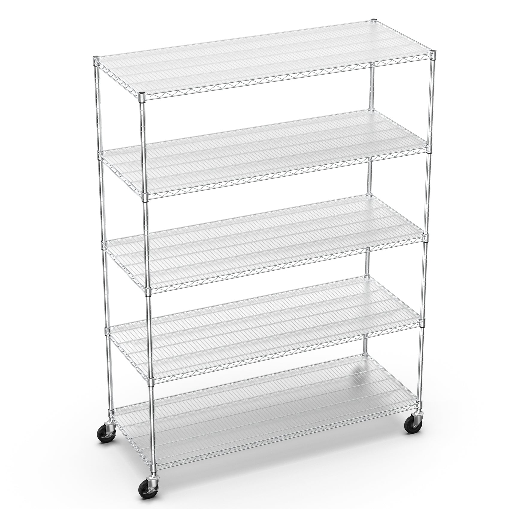 5 Tier 7500Lbs Heavy Duty Adjustable Storage Rack Metal Shelf Wire Shelving Unit With Wheels & Shelf Liners 82" H X 60" L X 24" D Chrome Chrome Iron Plastic
