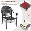 Cushions In Random Colors 5 Piece Set Of Cast Aluminum Patio Furniture With Cushions Yes Dining Set Black Seats 4 Rust Resistant Frame Water Resistant Cushion Garden & Outdoor Complete Patio Sets Aluminium