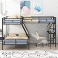 Twin Over Full Bunk Bed With A Twin Size Loft Bed Attached, With A Desk, Metal, Black Black Metal