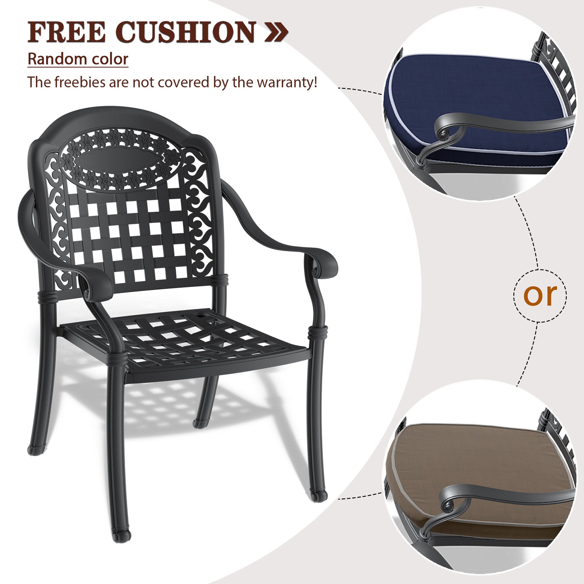 Cushions In Random Colors 7 Piece Set Of Cast Aluminum Patio Furniture With Cushions Yes Complete Patio Set Black Seats 6 Rust Resistant Frame Water Resistant Cushion Garden & Outdoor Complete Patio Sets Aluminium