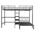 Full Over Twin Metal Bunk Bed With Built In Desk, Shelves And Ladder, Black Full Black Metal & Wood