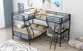 Twin Over Full Bunk Bed With A Twin Size Loft Bed Attached, With A Desk, Metal, Black Black Metal