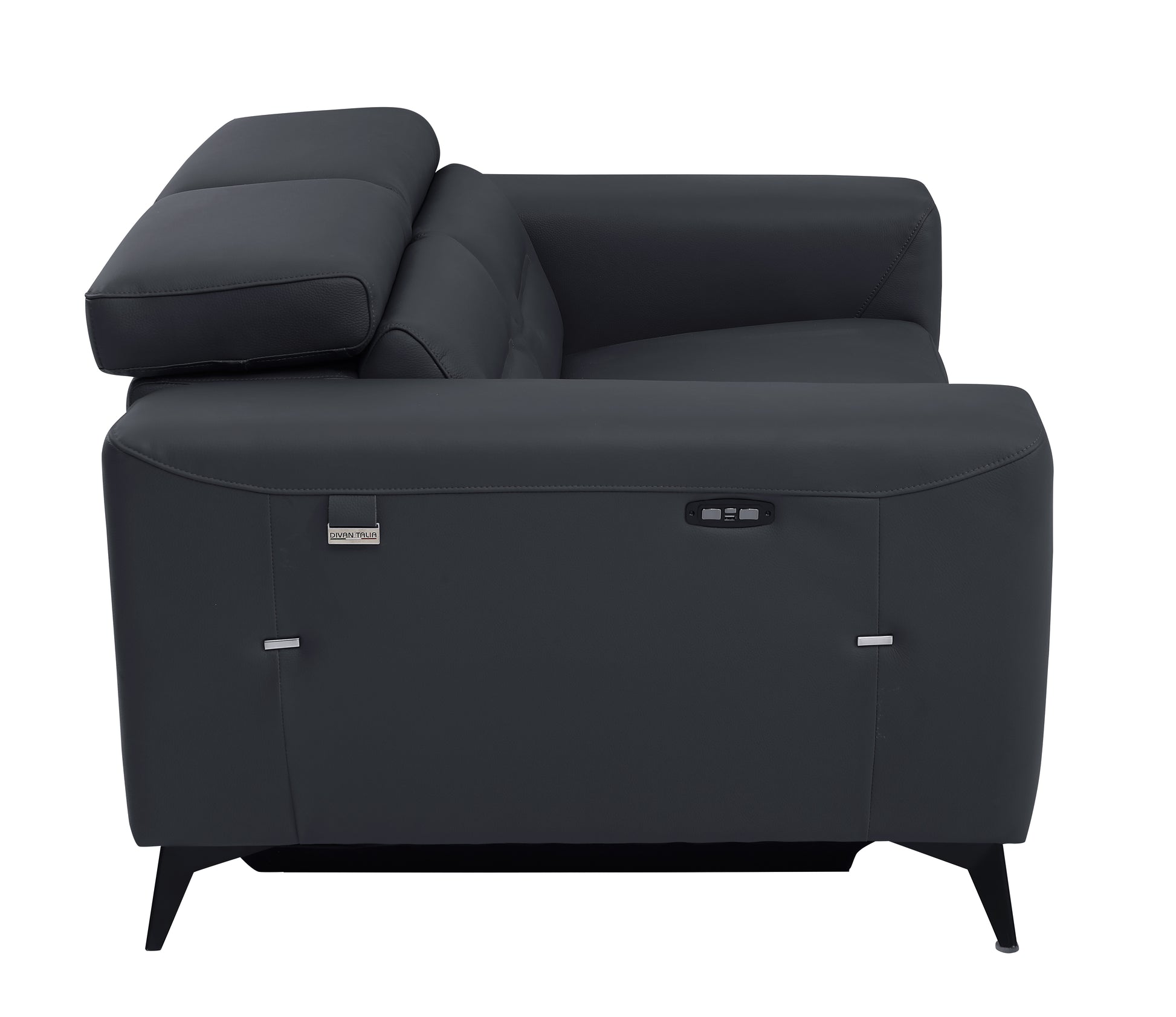 Top Grain Italian Leather Loveseat With Power Recliner Dark Grey Foam Leather