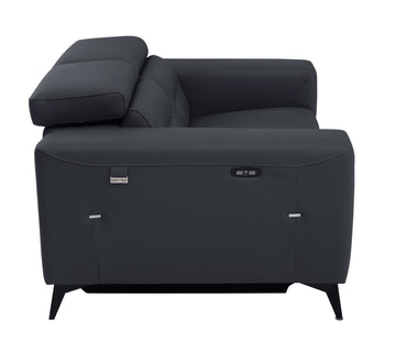 Top Grain Italian Leather Loveseat With Power Recliner Dark Grey Foam Leather