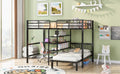 Full Over Twin Metal Bunk Bed With Built In Desk, Shelves And Ladder, Black Full Black Metal & Wood