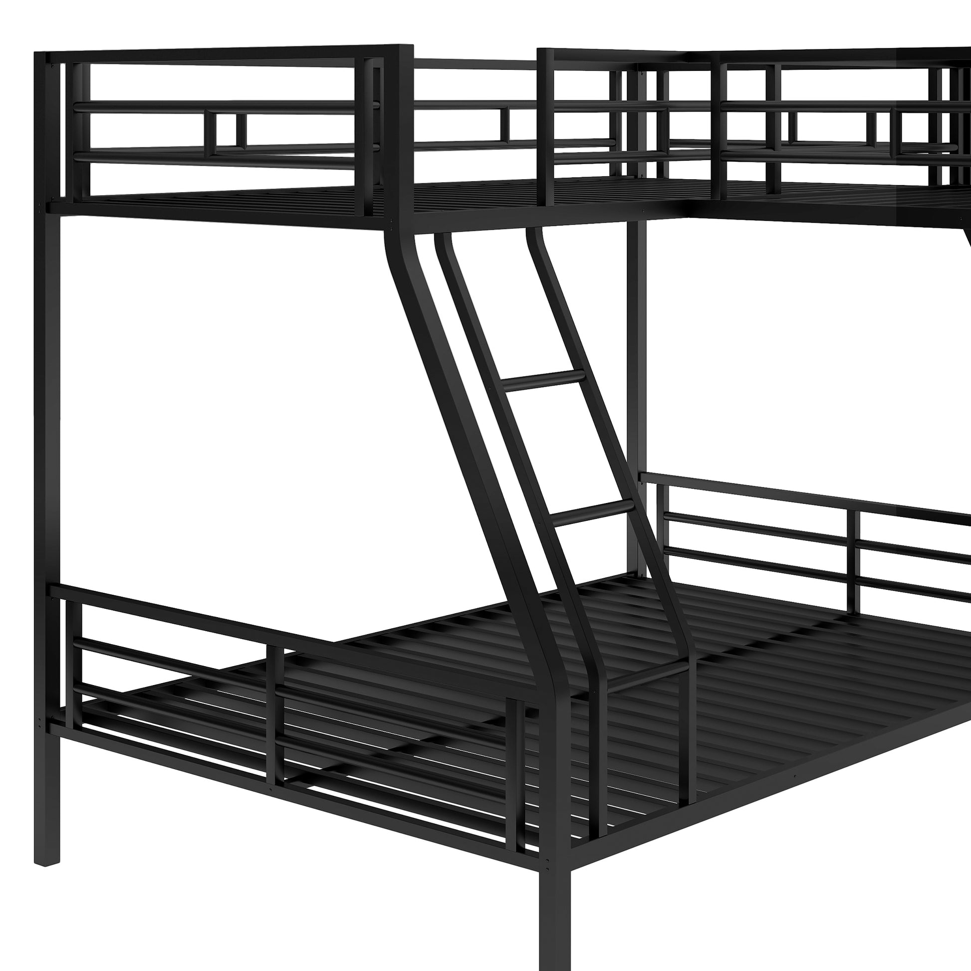 Twin Over Full Bunk Bed With A Twin Size Loft Bed Attached, With A Desk, Metal, Black Black Metal