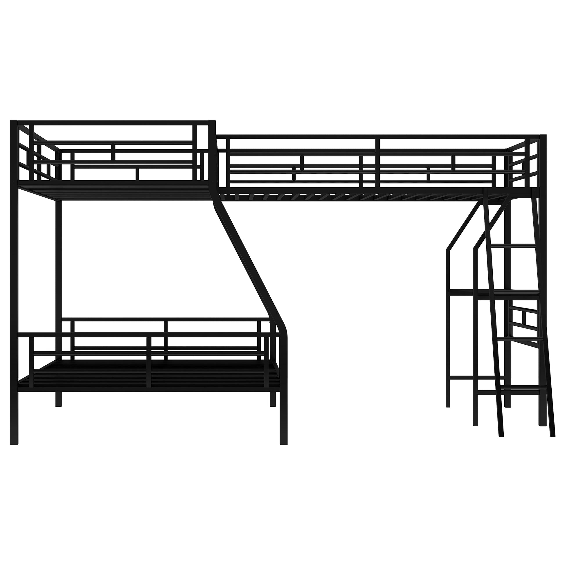 Twin Over Full Bunk Bed With A Twin Size Loft Bed Attached, With A Desk, Metal, Black Black Metal