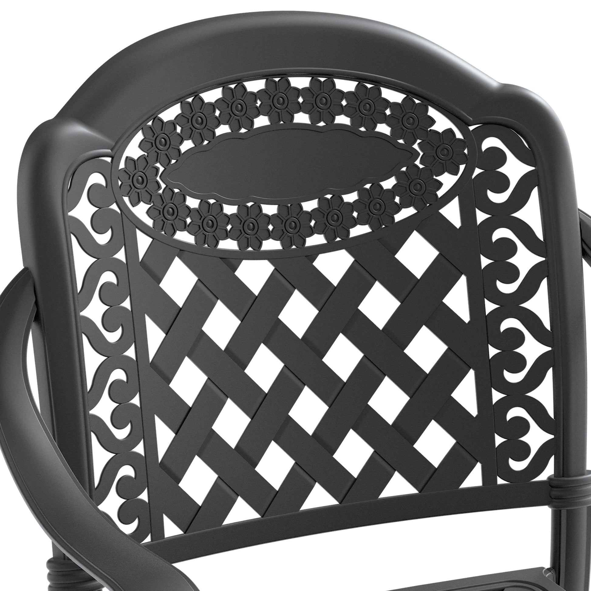 Cushions In Random Colors 7 Piece Set Of Cast Aluminum Patio Furniture With Cushions Yes Dining Set Black Seats 6 Rust Resistant Frame Water Resistant Cushion Garden & Outdoor Complete Patio Sets Aluminium