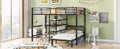 Full Over Twin Metal Bunk Bed With Built In Desk, Shelves And Ladder, Black Full Black Metal & Wood
