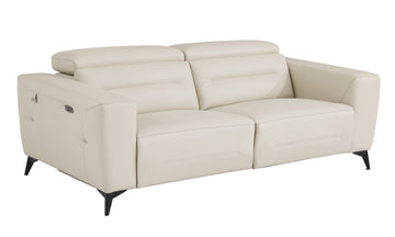 Top Grain Italian Leather Sofa With Power Recliner Beige Foam Leather