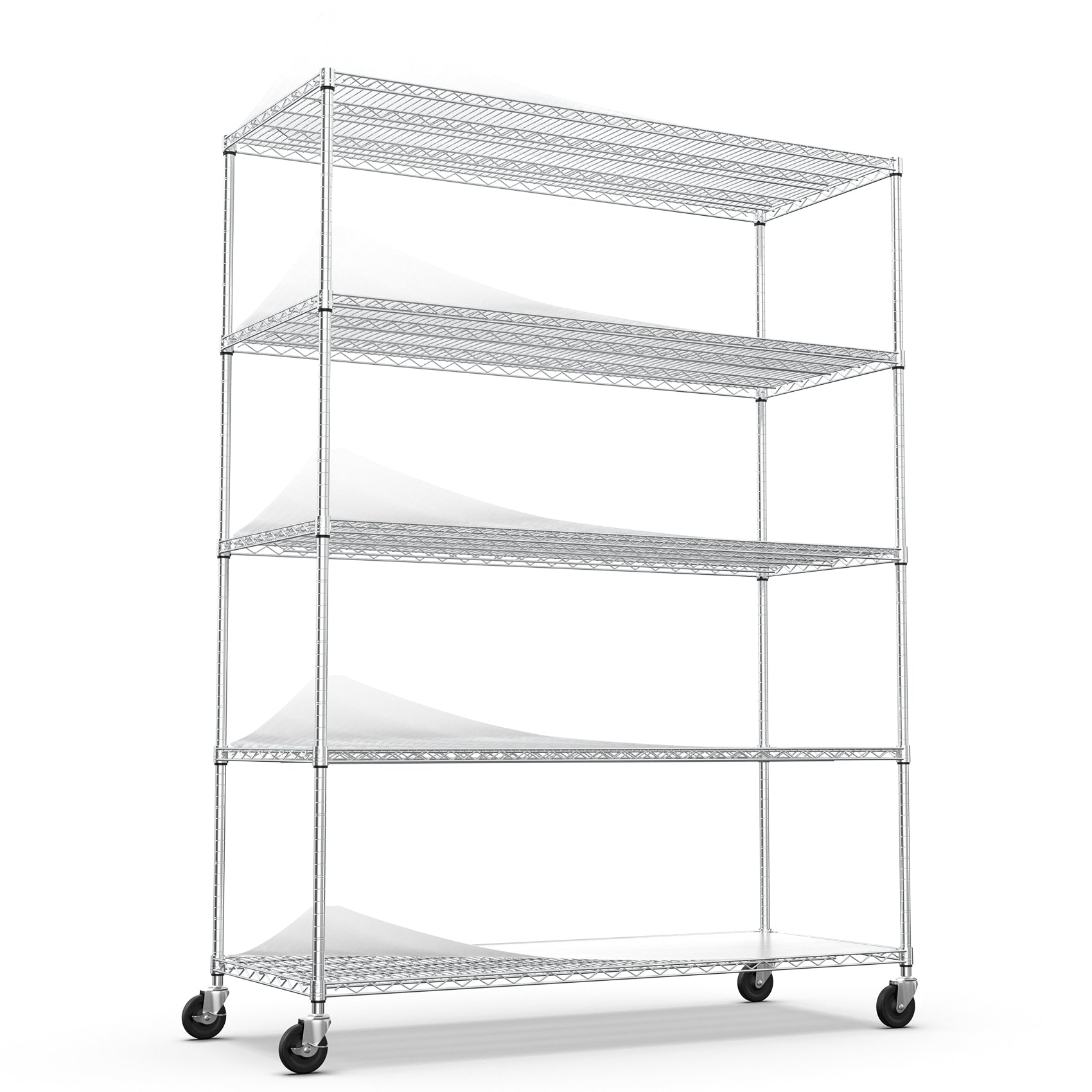 5 Tier 7500Lbs Heavy Duty Adjustable Storage Rack Metal Shelf Wire Shelving Unit With Wheels & Shelf Liners 82" H X 60" L X 24" D Chrome Chrome Iron Plastic