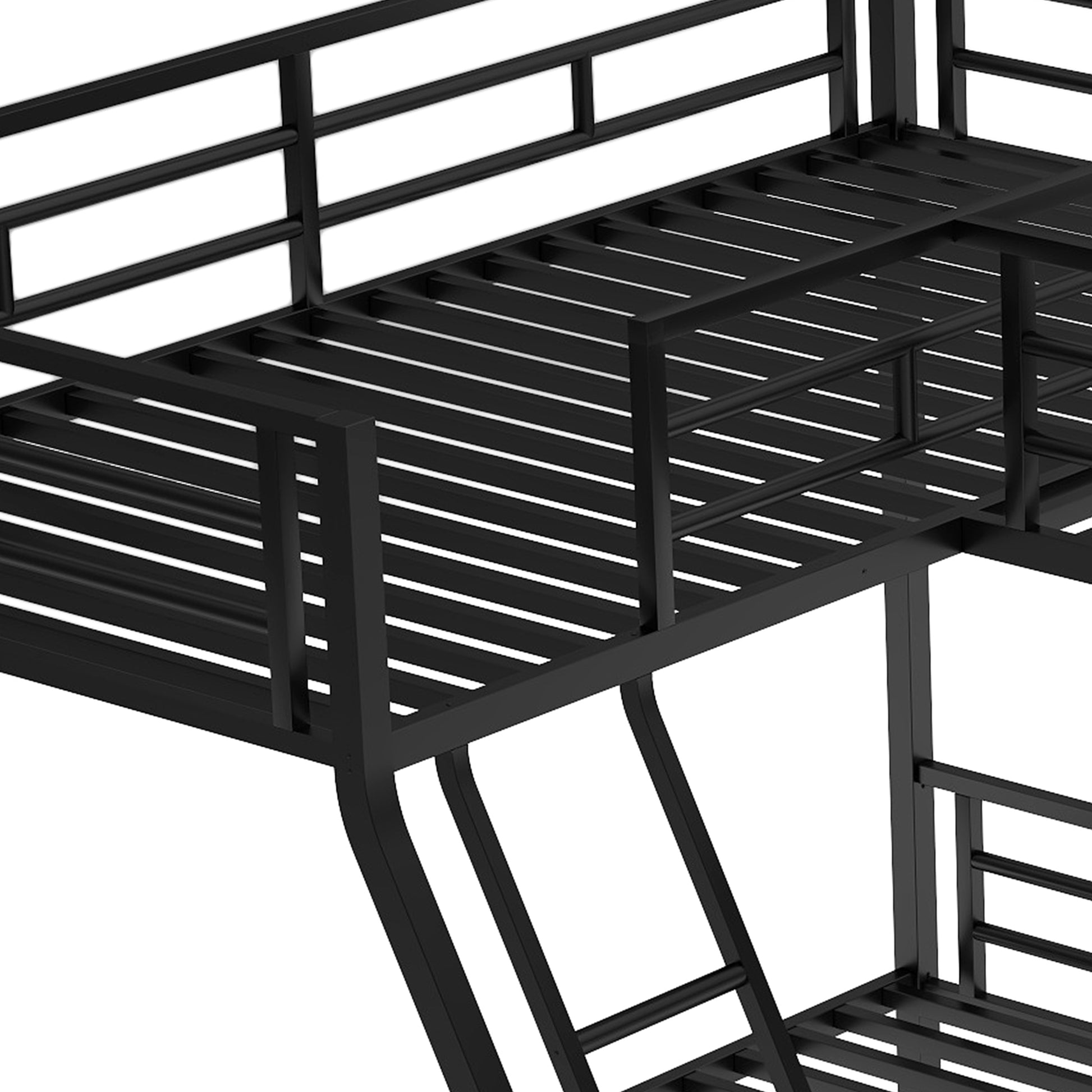 Twin Over Full Bunk Bed With A Twin Size Loft Bed Attached, With A Desk, Metal, Black Black Metal