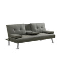 Grey Pu Sofa Bed With Cup Holder Grey Wood Tufted Back Armless Foam Pu 2 Seat