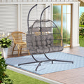 2 Person Outdoor Rattan Hanging Chair Patio Wicker Egg Chair Yes Sectional Light Gray Uv Resistant Frame Water Resistant Cushion Garden & Outdoor American Design 2 Person Seating Group Polyester Rattan