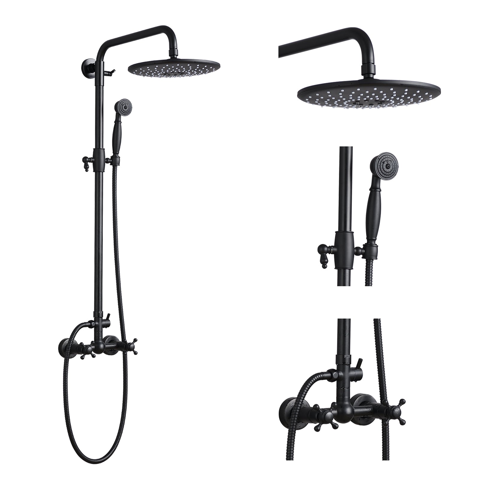 Handshower Shower Head With Handheld Shower System With 8" Rain Shower Headrain Shower System Dual Shower Combo Matte Black Matte Black Brass