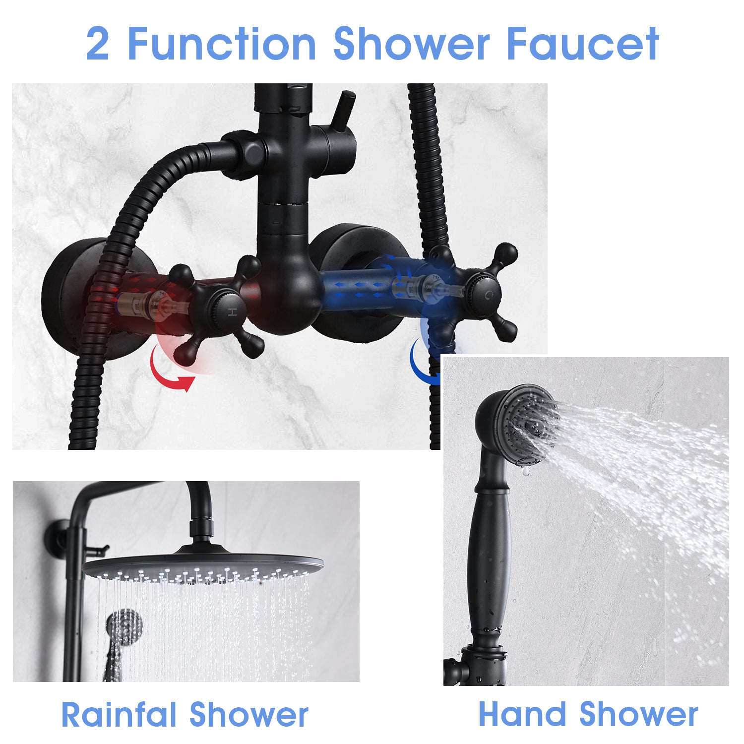 Handshower Shower Head With Handheld Shower System With 8" Rain Shower Headrain Shower System Dual Shower Combo Matte Black Matte Black Brass