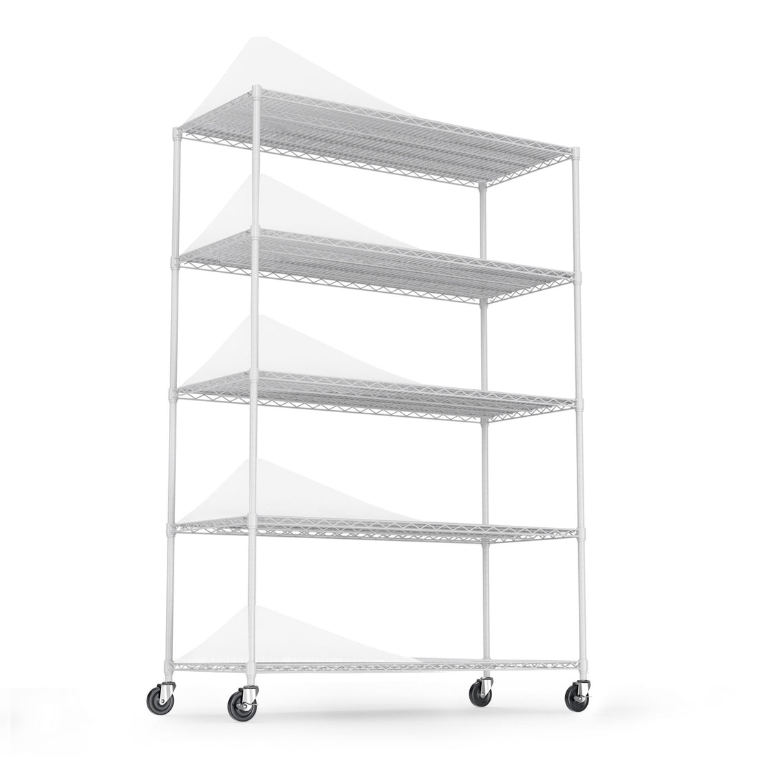 5 Tier 6000Lbs Heavy Duty Adjustable Storage Rack Metal Shelf Wire Shelving Unit With Wheels & Shelf Liners 82" H X 48" L X 24" D White White Iron Plastic