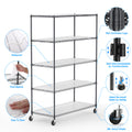 5 Tier 6000Lbs Heavy Duty Adjustable Storage Rack Metal Shelf Wire Shelving Unit With Wheels & Shelf Liners 82