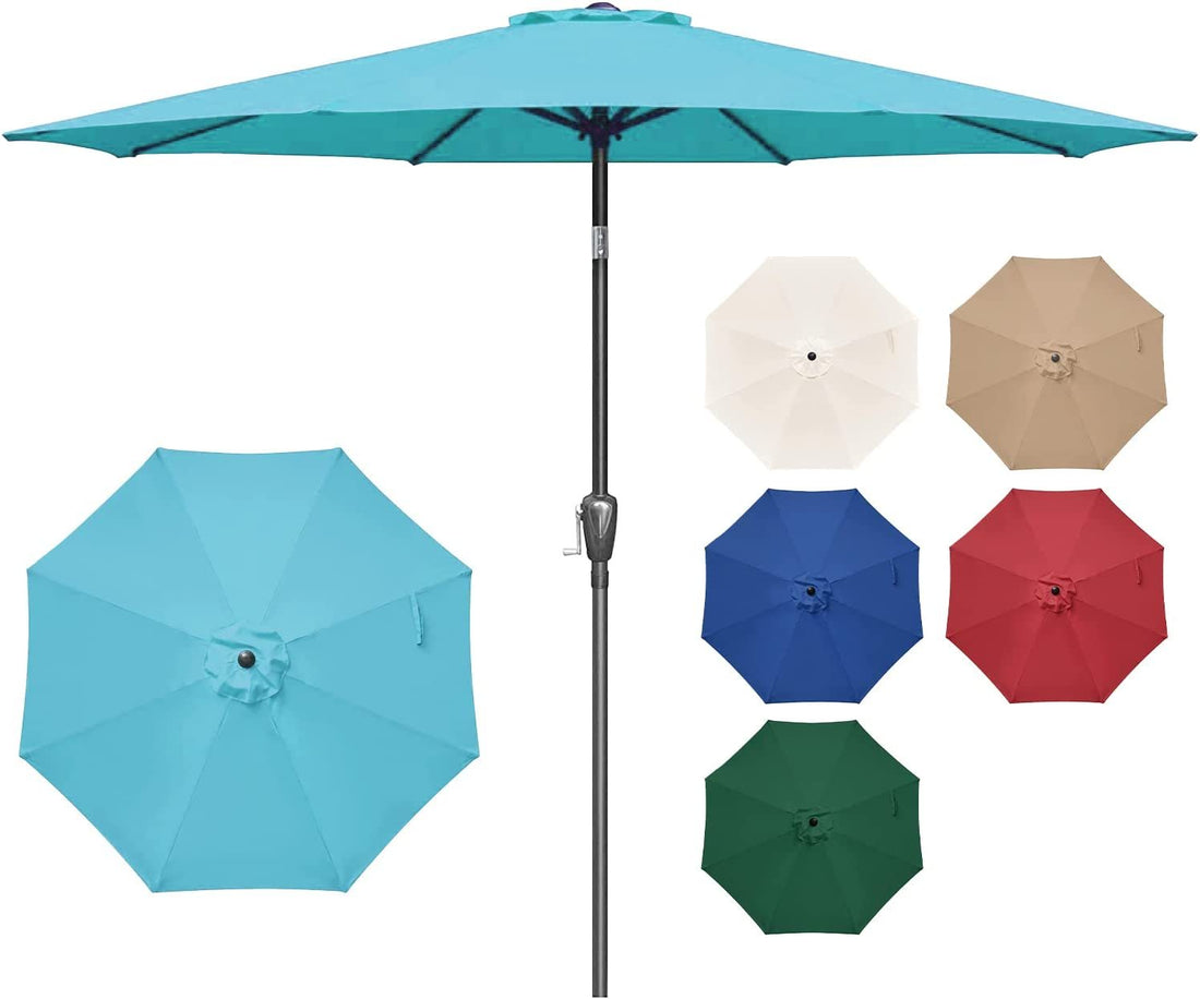 Simple Deluxe 9' Patio Umbrella Outdoor Table Market Yard Umbrella With Push Button Tilt Crank, 8 Sturdy Ribs For Garden, Deck, Backyard, Pool, Turquoise Turquoise Stainless Steel