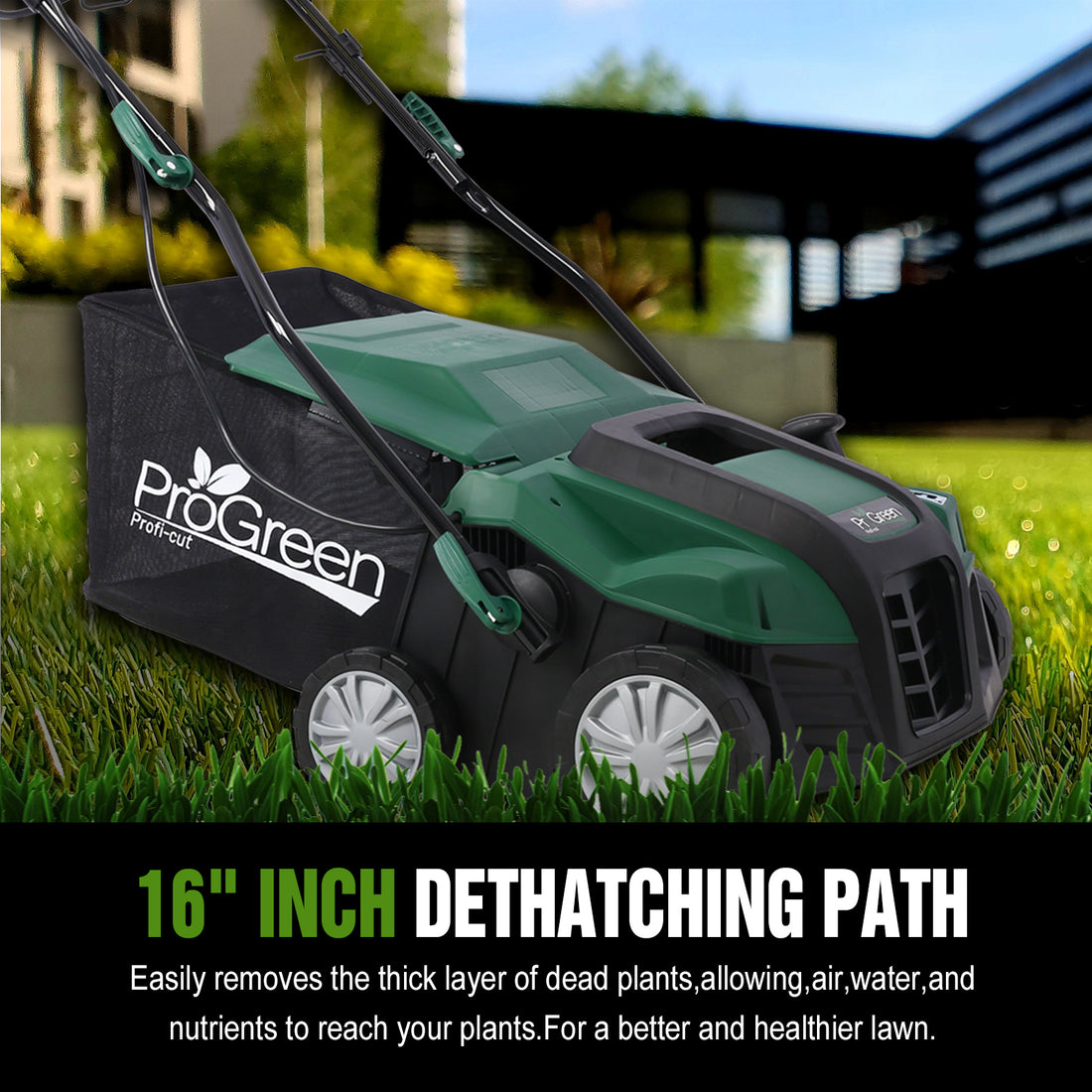 Garden Scarifier, 2 In 1 16Inch Dethatcher Scarifier,15 Amp Electric Lawn Dethatcher,Removable Collection Bag Extra Large 58Qt Green Metal