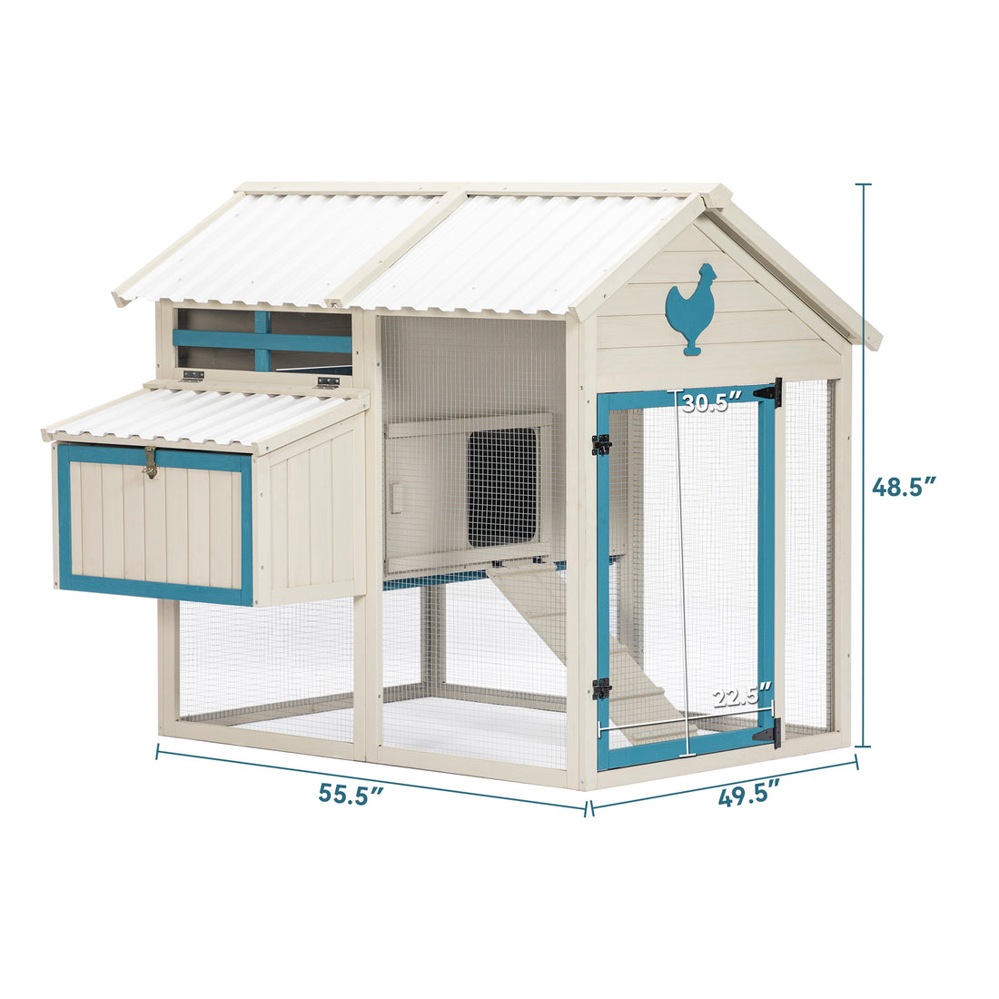 Weatherproof Outdoor Chicken Coop With Waterproof Pvc Roof. Outdoor Chicken Coop With Removable Bottom For Easy Cleaning.Large Space Coop Suitable For 6 8 Chickens. White Solid Wood