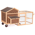 Chicken Coop With Wheels And Handrails,Weatherproof Outdoor Chicken Coop With Nesting Box, Outdoor Hen House With Removable Bottom For Easy Cleaning, Weatherproof Poultry Cage, Rabbit Hutch, Wood Duck Brown Solid Wood