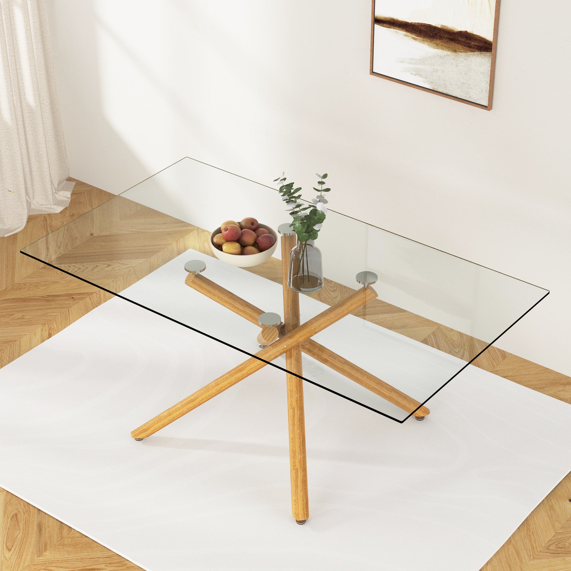 Large Modern Minimalist Rectangular Glass Dining Table transparent-glass