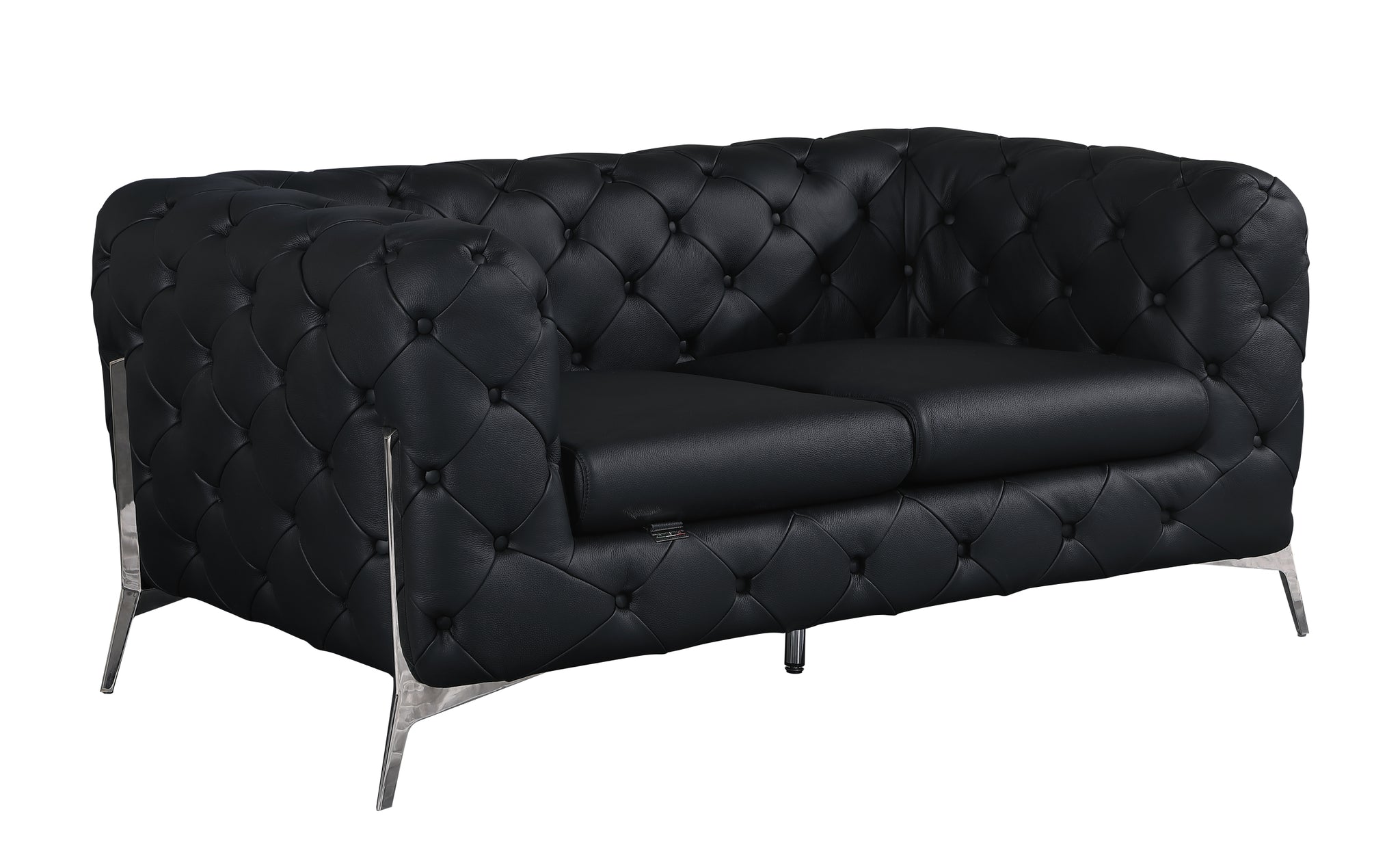 Top Grain 100% Italian Leather Loveseat Black Foam Leather