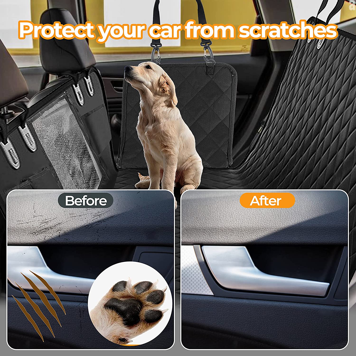 Simple Deluxe Dog Car Seat Cover For Back Seat, 100% Waterproof Pet Seat Protector With Mesh Window, Scratchproof & Nonslip Dog Hammock For Cars, Trucks, Suvs, Standard Black Oxford Fabric