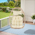 Outdoor Garden Rattan Egg Swing Chair Hanging Chair Wood Khaki Yes Sectional Khaki Uv Resistant Frame Water Resistant Cushion Garden & Outdoor American Design Complete Patio Sets Polypropylene