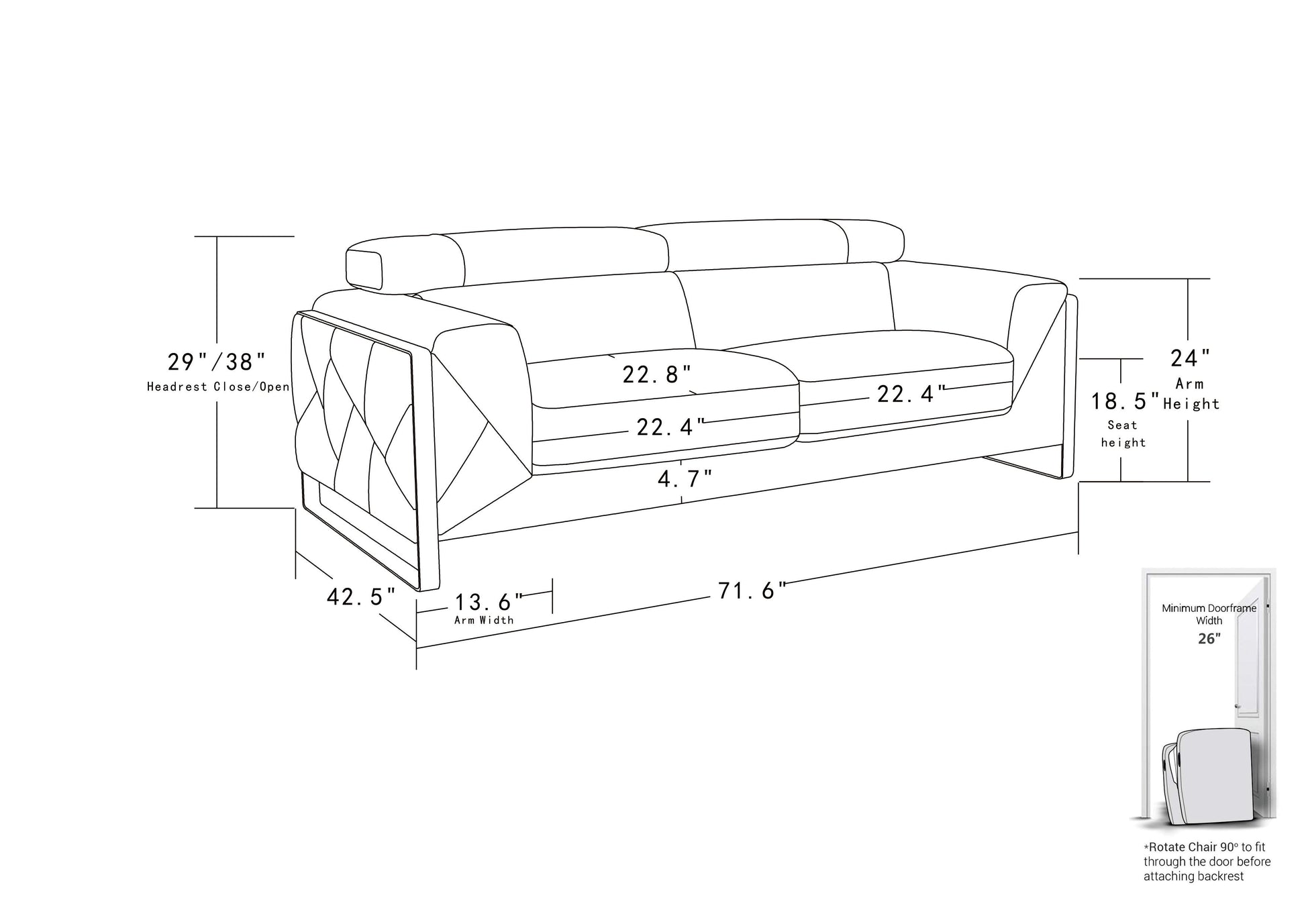 Top Grain Italian Leather Loveseat Camel Foam Leather