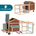 Chicken Coop With Wheels And Handrails,Weatherproof Outdoor Chicken Coop With Nesting Box, Outdoor Hen House With Removable Bottom For Easy Cleaning, Weatherproof Poultry Cage, Rabbit Hutch, Wood Duck Brown Solid Wood