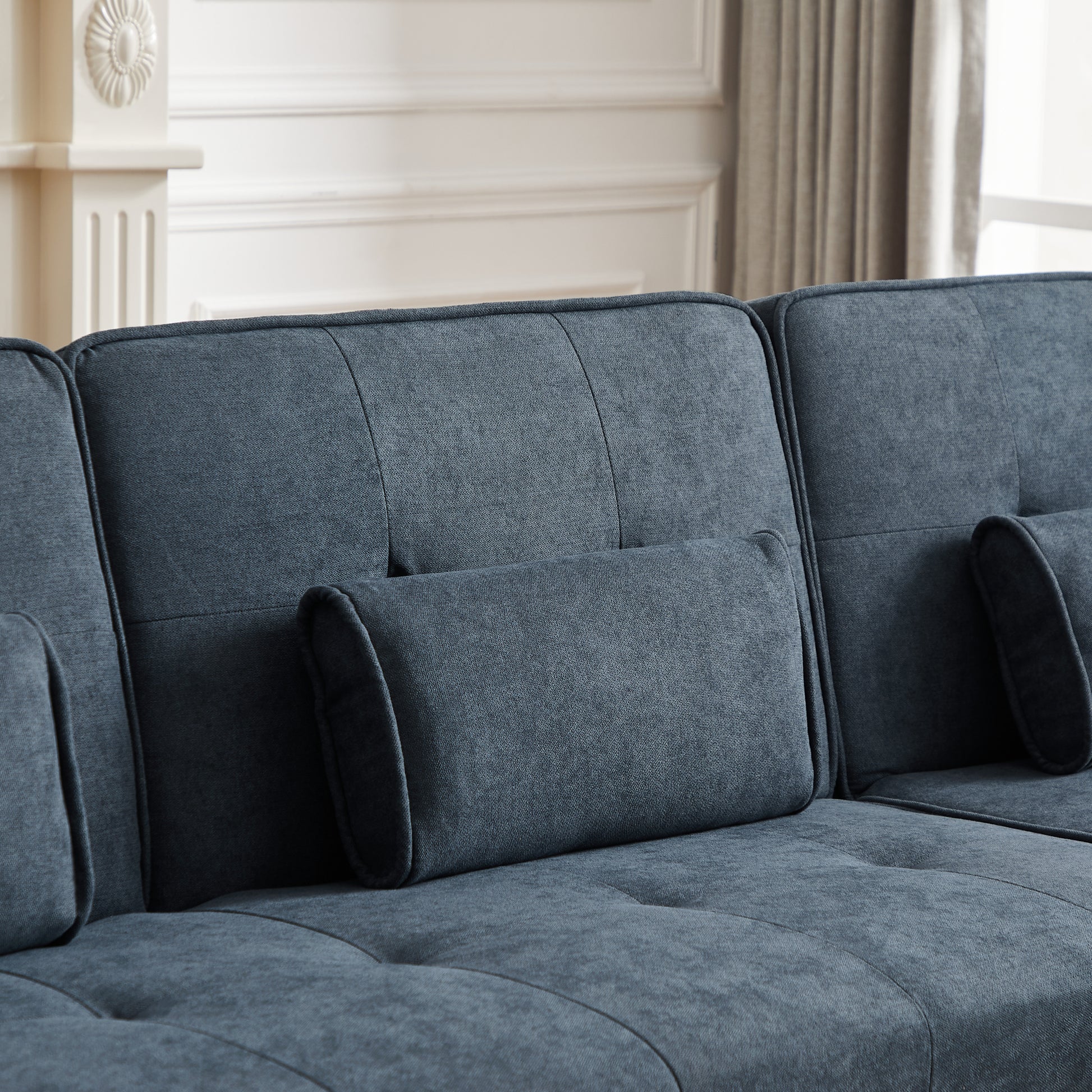 Convertible Sectional Sofa Sleeper, Right Facing L Shaped Sofa Counch For Living Room Dark Gray Foam Linen