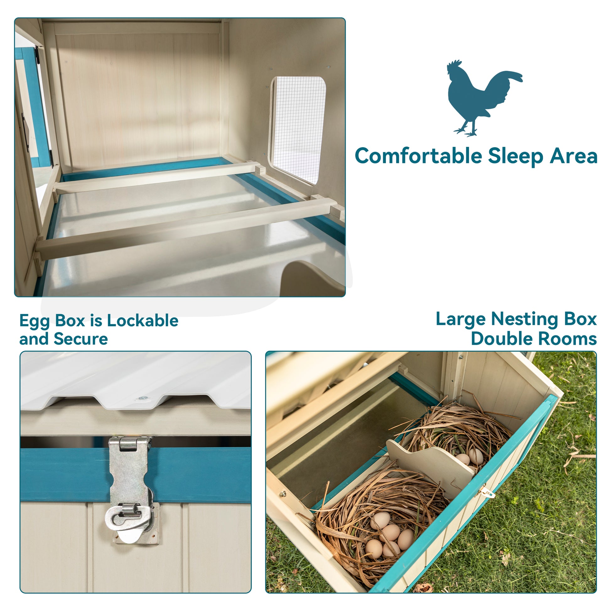 Weatherproof Outdoor Chicken Coop With Waterproof Pvc Roof. Outdoor Chicken Coop With Removable Bottom For Easy Cleaning.Large Space Coop Suitable For 6 8 Chickens. White Solid Wood