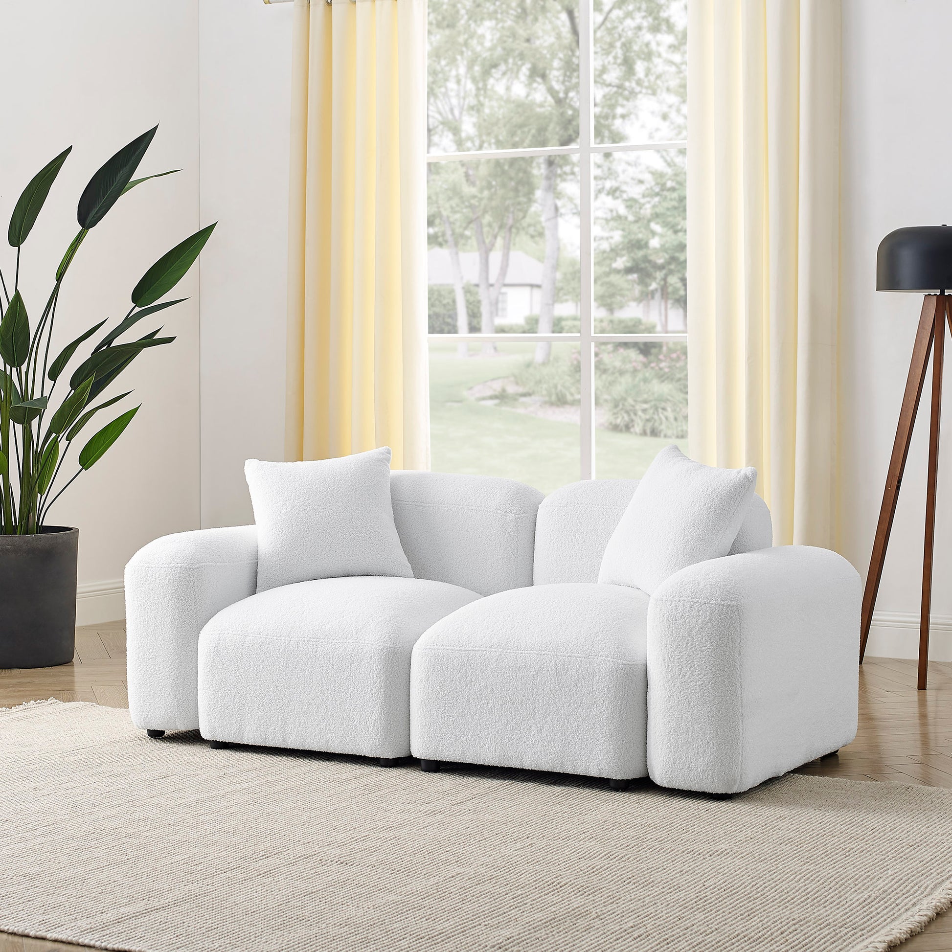 L Shape Modular Sectional Sofa, Diy Combination,Teddy Fabric,White White Teddy Foam