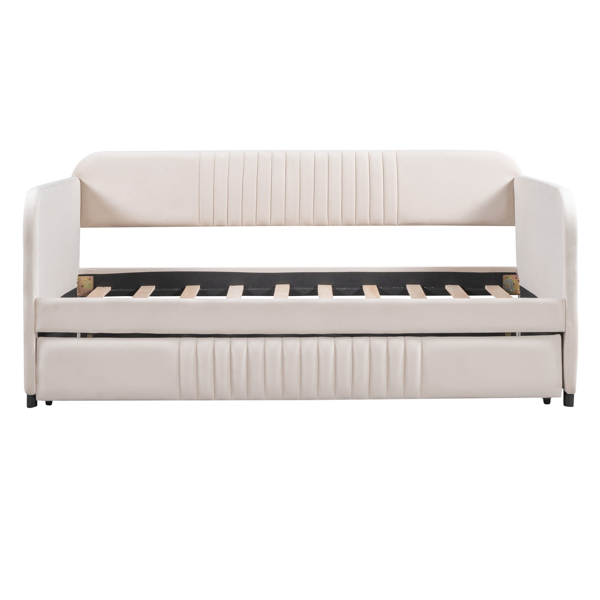 Upholstered Daybed Sofa Bed Twin Size With Trundle Bed And Wood Slat ,Beige Beige Upholstered