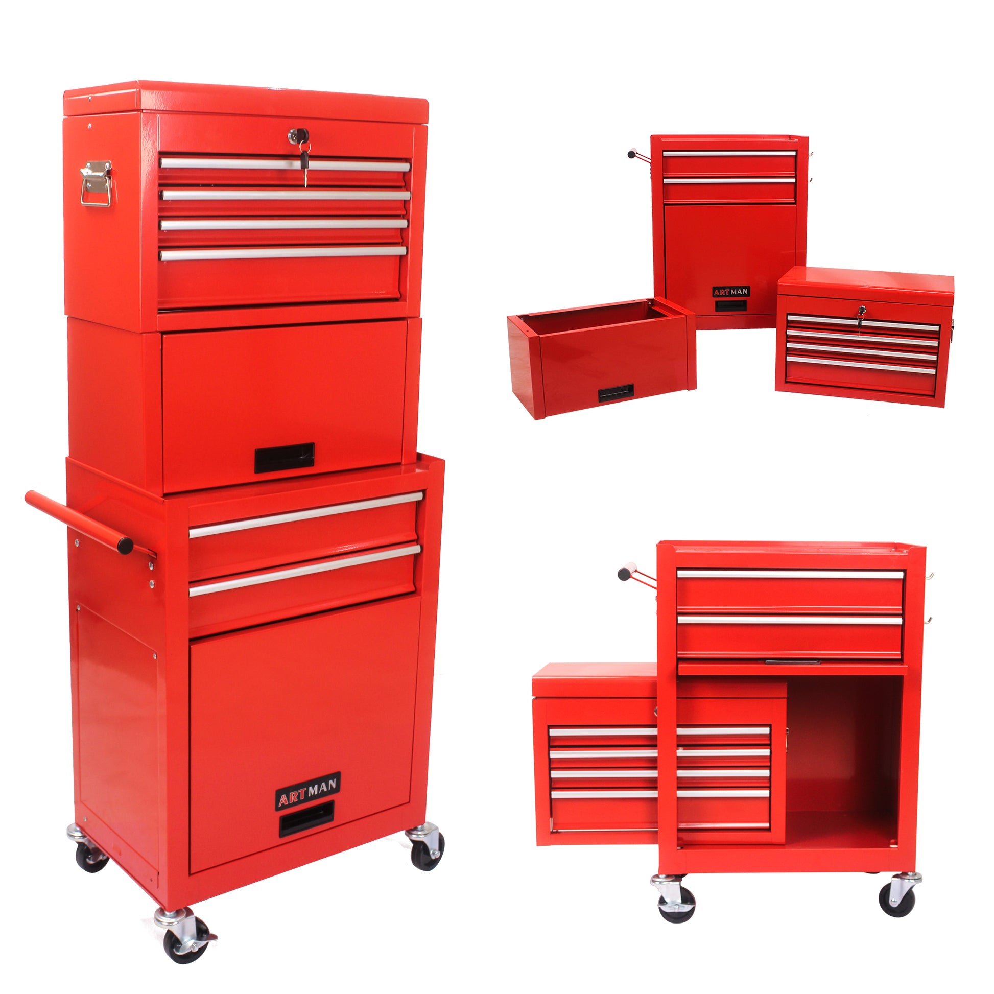 High Capacity Rolling Tool Chest with Wheels and red-steel