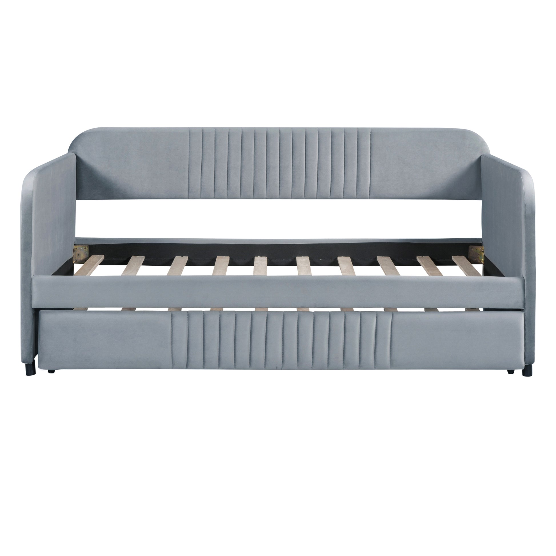 Upholstered Daybed Sofa Bed Twin Size With Trundle Bed And Wood Slat, Gray Gray Upholstered